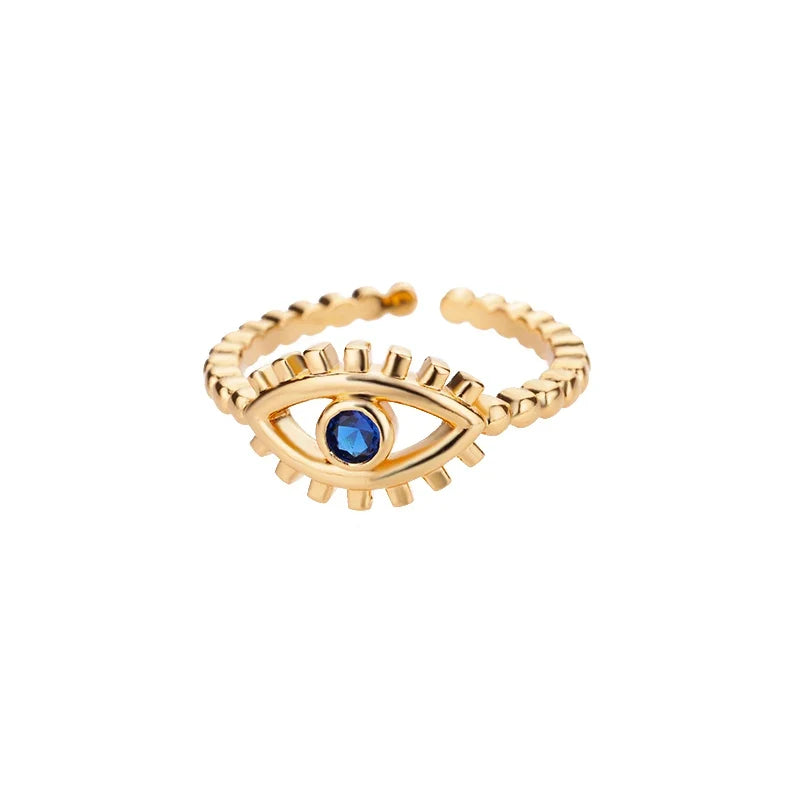 Green Zircon Evil Eye Rings For Women Stainless Steel Gold Color Geometric Open Ring New Wedding Waterproof Fashion Jewelry Gift