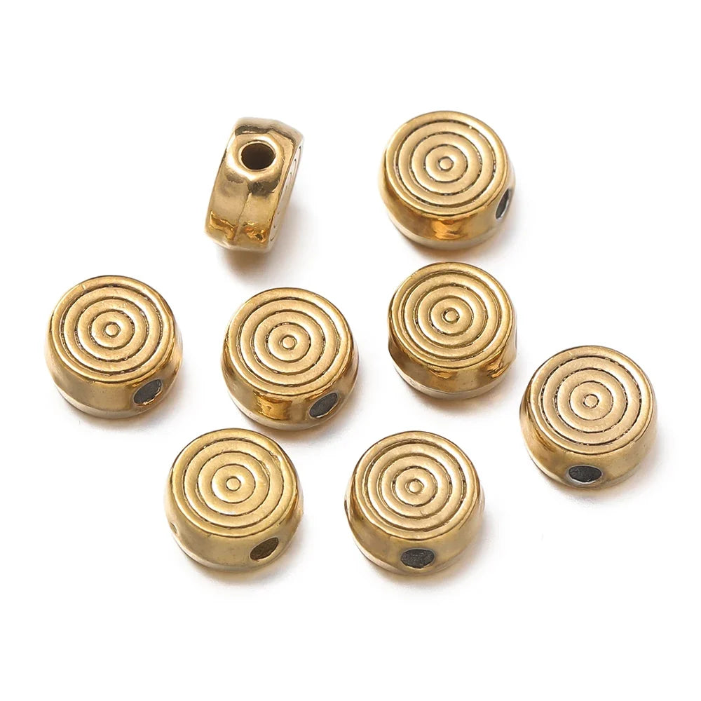 10Pcs/Pack Stainless Steel Various Shape Gold Steel Color Texture Spacer Beads for DIY Bracelet Jewelry Making Accessories