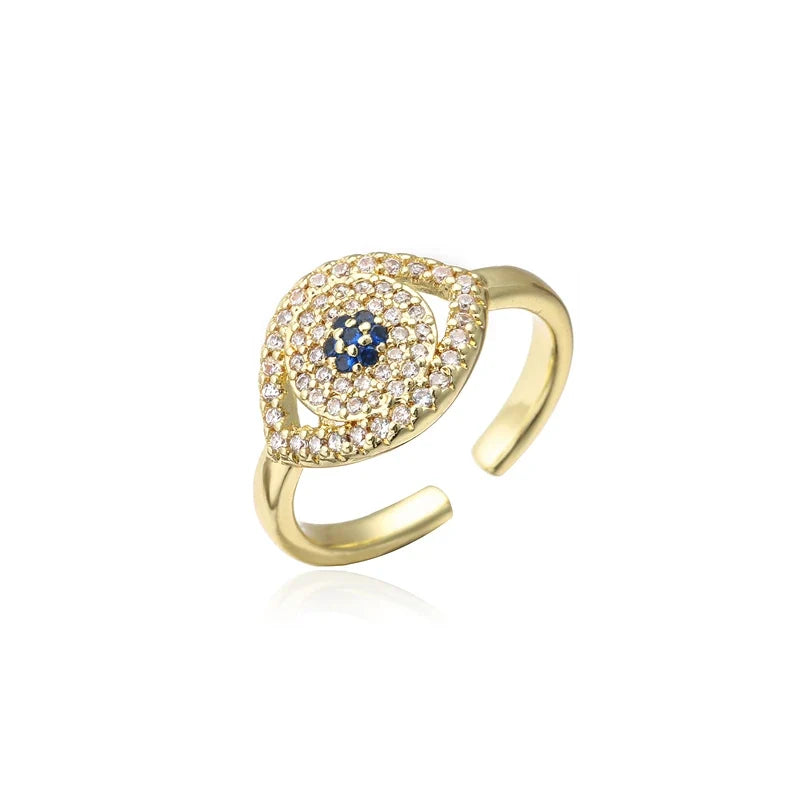 NEWBUY 2024 Fashion Gold Color Copper Wedding Jewelry AAA CZ Evil Eye Design Open Ring For Women Girl Engagement Gift