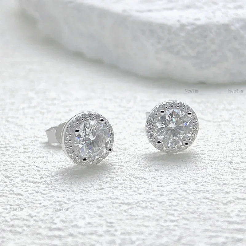 NeeTim 0.5-2CT Moissanite Stud Earrings for Women Sparkling Lab Diamond Sterling Silver S925 Wedding Party Jewelry Certified