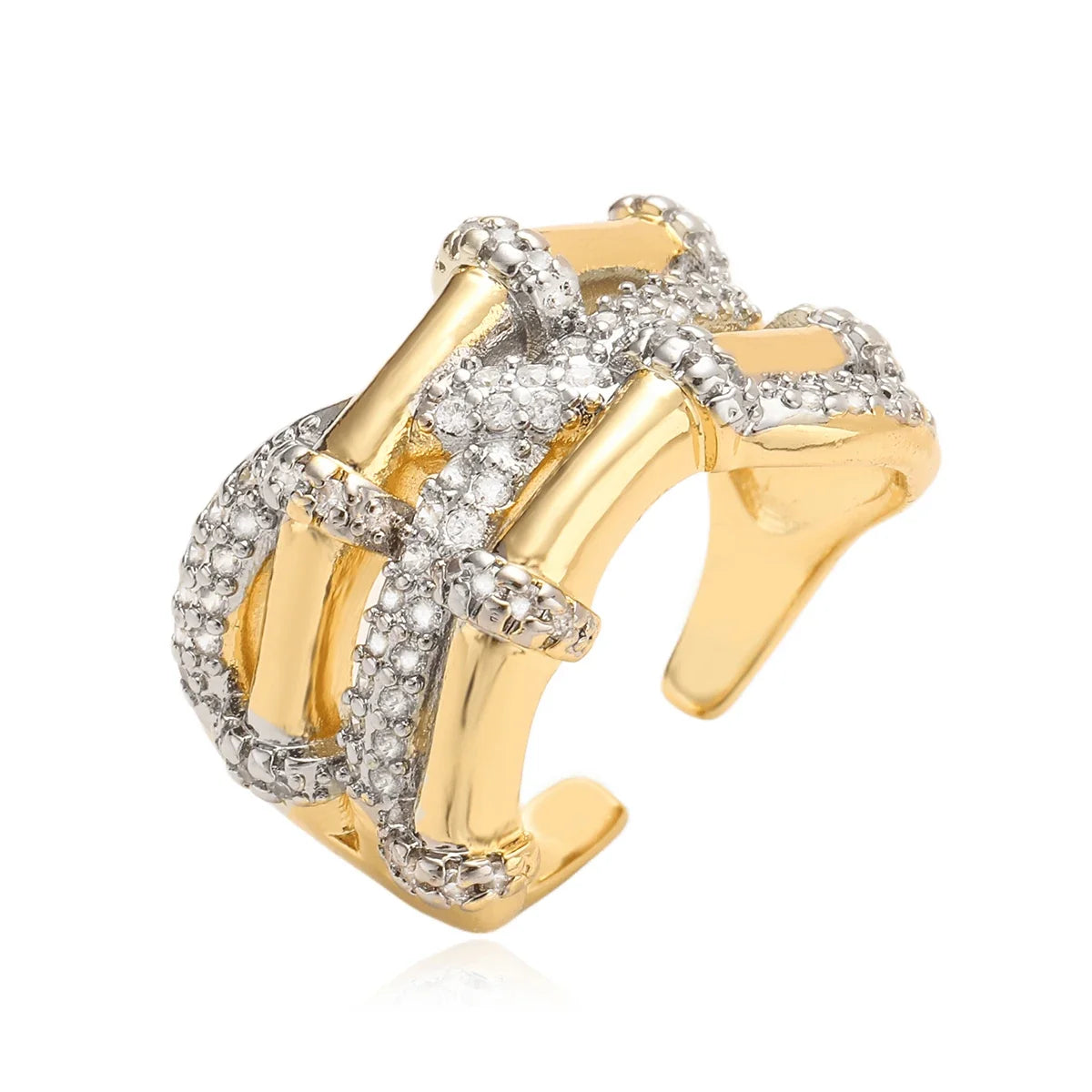NEWBUY Brand Luxury AAA Cubic Zirconia Pave Setting Copper Jewelry Gold/Silver Mix Color Wedding Rings For Women Gift
