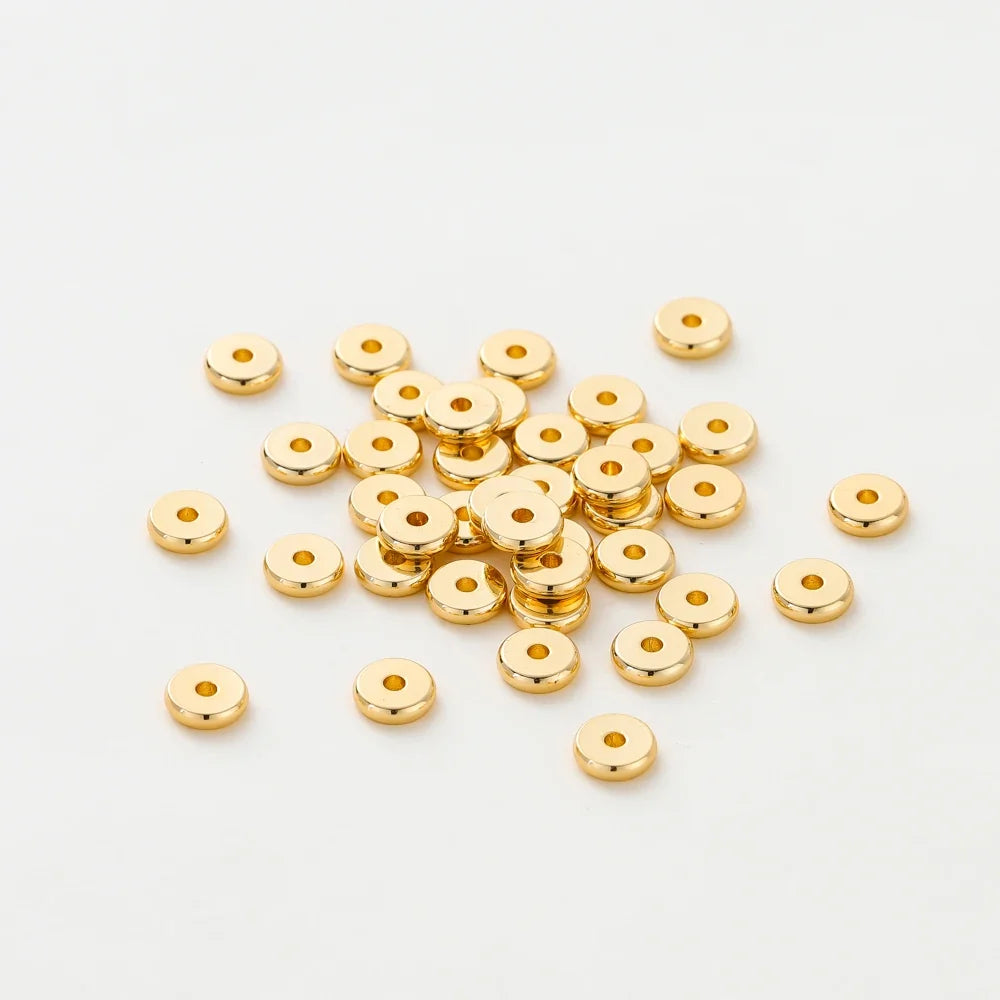 50pcs/lot 14K/18K Gold Color Plated Brass 4mm 5mm 6mm Round Spacer Beads Flat Bracelet Beads for DIY Jewelry Accessories