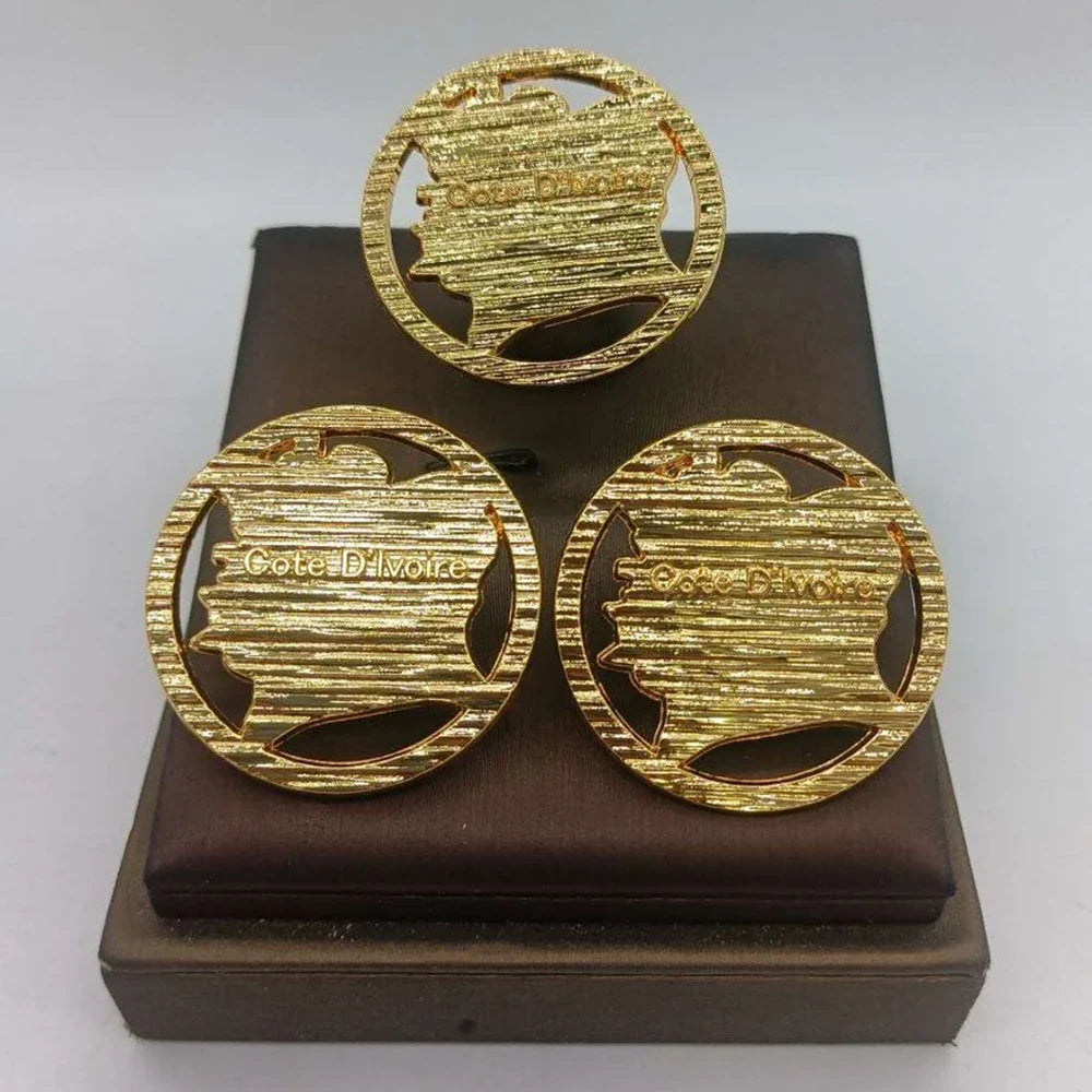 Brazilian Gold Color Earrings Ring Jewelry Set for Party Weddings Bride Clip Earrings and Finger Ring 2Pcs Set Jewelry Accessory