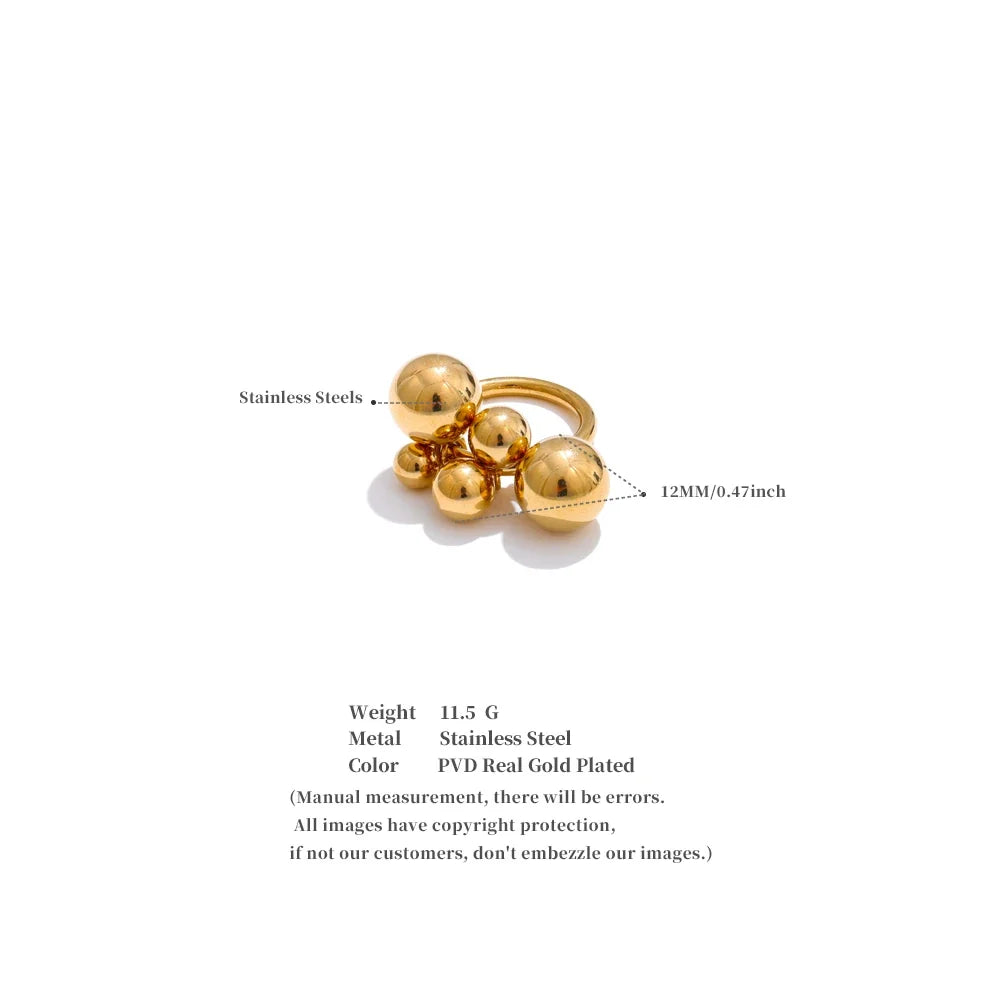 Yhpup 6789# Stainless Steel Beads Ball Handmade Ring Rust Proof 18K PVD Plated Personalized Trendy Charm Finger Jewelry 2025