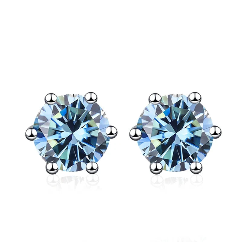 NeeTim 0.5ct 1ct 2ct Moissanite Stud Earrings for Women 925 Sterling Silver Green Pink Black Blue Grey Sparkling Studs Earring