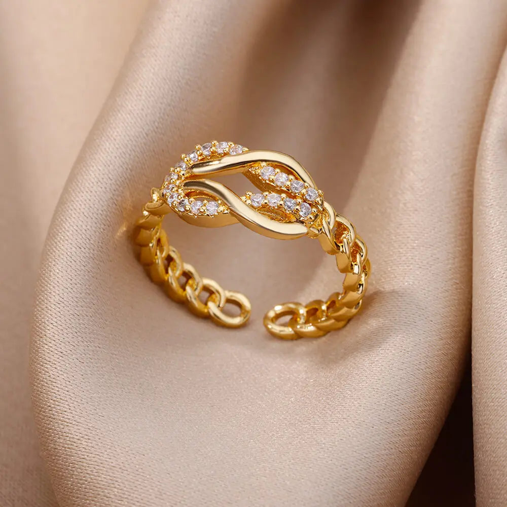 Fashion Zircon Sun Flower Rings For Women Stainless Steel Gold Color Geometric Ring Trendy Wedding Party Aesthetic Jewelry Gifts