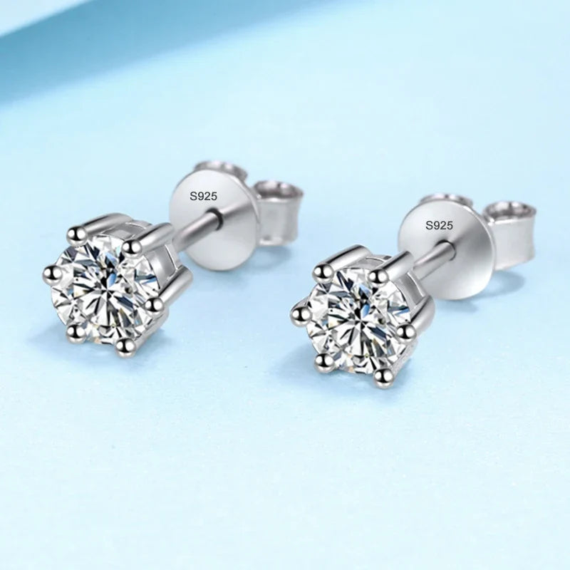 NeeTim 0.5ct 1ct 2ct Moissanite Stud Earrings for Women 925 Sterling Silver Green Pink Black Blue Grey Sparkling Studs Earring