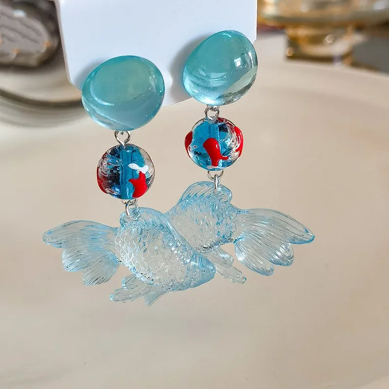 Creative Goldfish Earring Unique Transparent Goldfish Pendant Earring Cute Koi Fish Drop Earrings Personalized Jewelry Wholesale