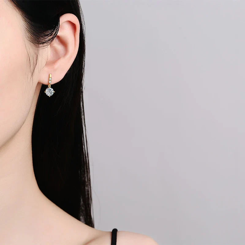 NeeTim 1ct Moissanite Drop Earrings S925 Sterling Silver with Gold Plated Hoop Earrings Wedding Party Jewelry With Certificate