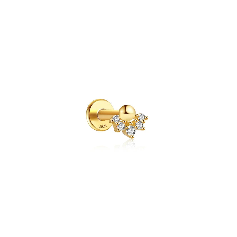 CANNER 1PC Four Pointed Star Moon Tassel Lotus Cartilage Spiral Puncture 925 Sterling Silver Stud Earring For Women Ins Earring