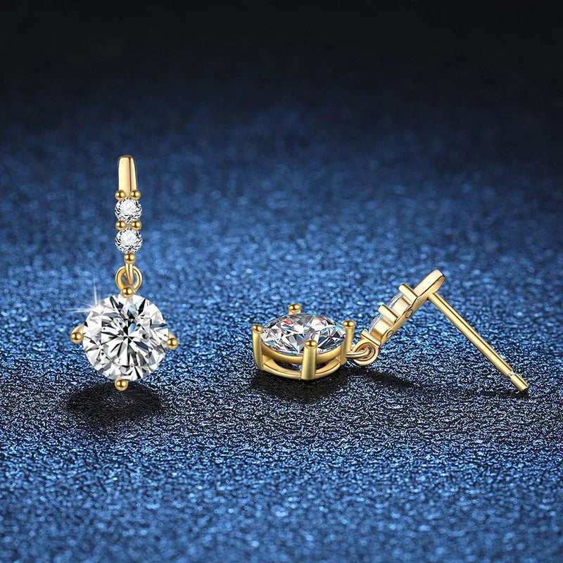 NeeTim 1ct Moissanite Drop Earrings S925 Sterling Silver with Gold Plated Hoop Earrings Wedding Party Jewelry With Certificate