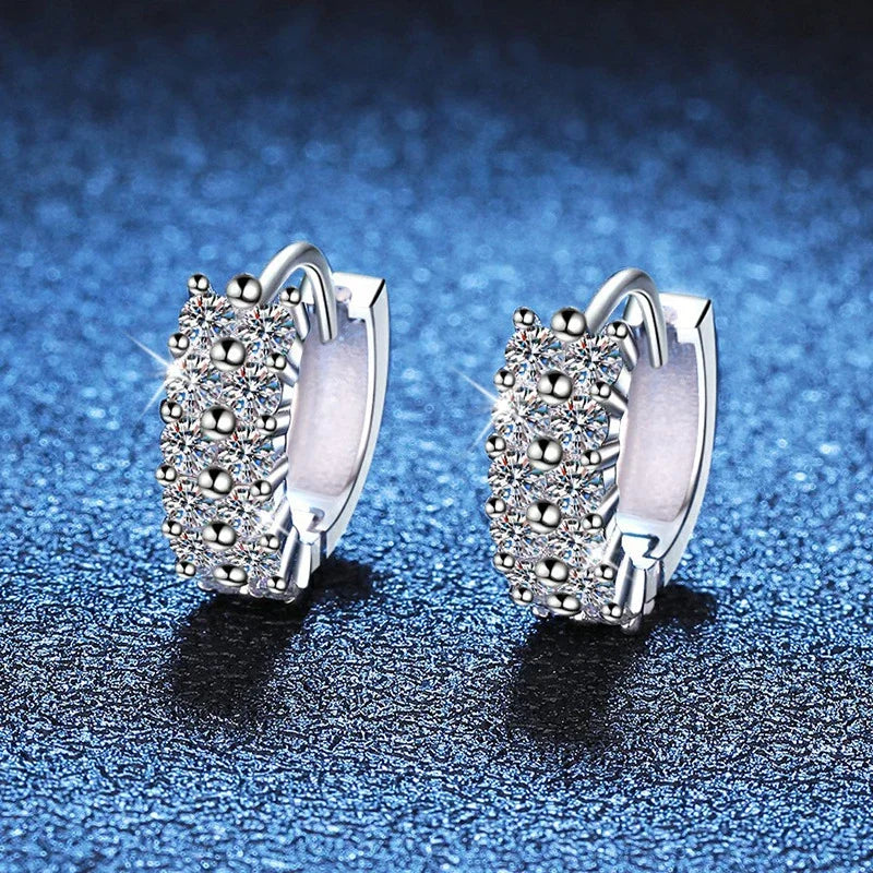 NeeTim 2mm Full Moissanite Earrings Women Luxury Quality Party S925 Sterling Silver with White Gold Plated Hoop Wedding Earring