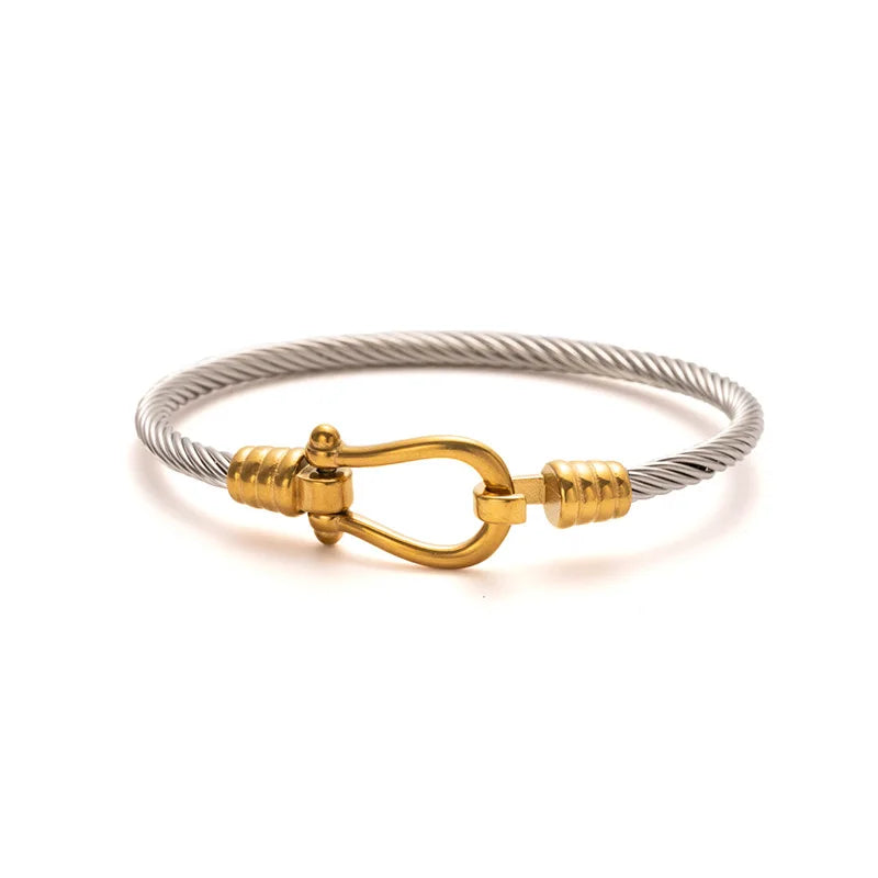 1pcs Stainless Steel Gold-plated Bangle Trendy Retro Hip-hop Style Bracelet Fried Dough Twists Steel Wire Rope Colorfast Bangle