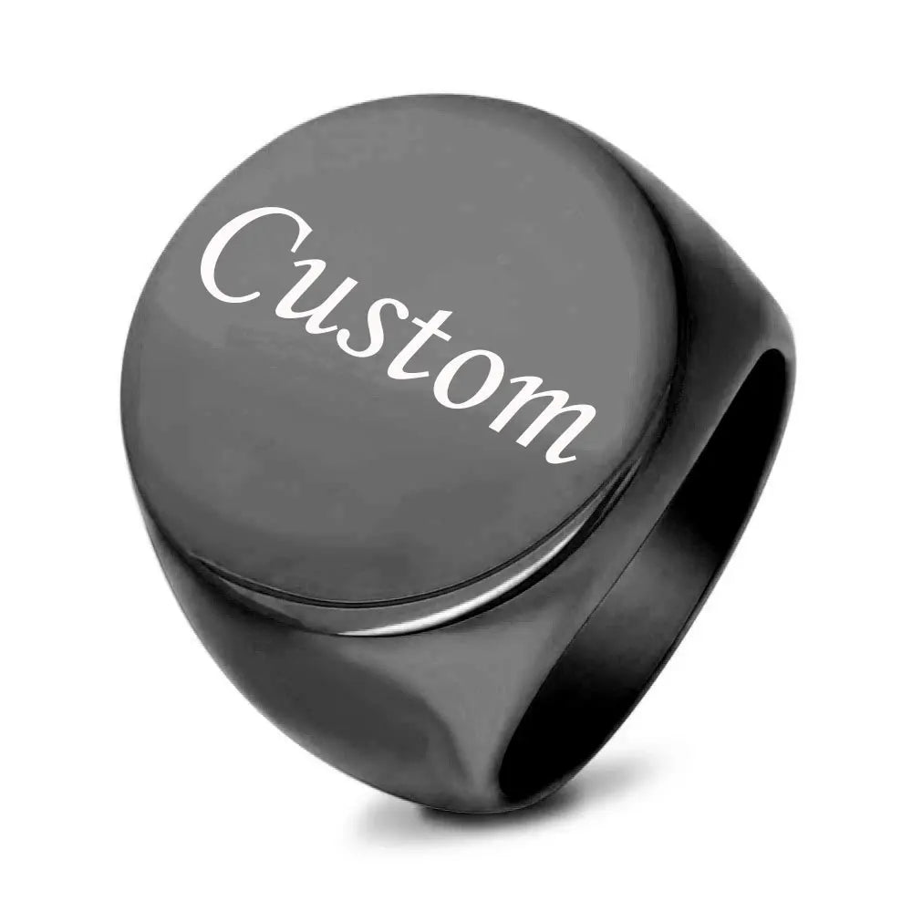 Customized Signet Ring Engrave Name Logo Photo Jewelry Stainless Steel Round Men Women  For Family Wedding Personalized Gifts