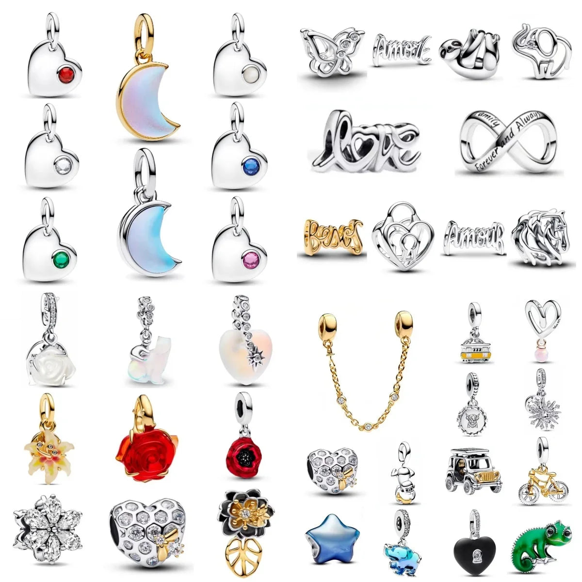 2026 New S925 Silver Hollow Elephant Monkey Car Pendant Fit Original Bracelet DIY Accessories Women's Charm Jewelry Gifts