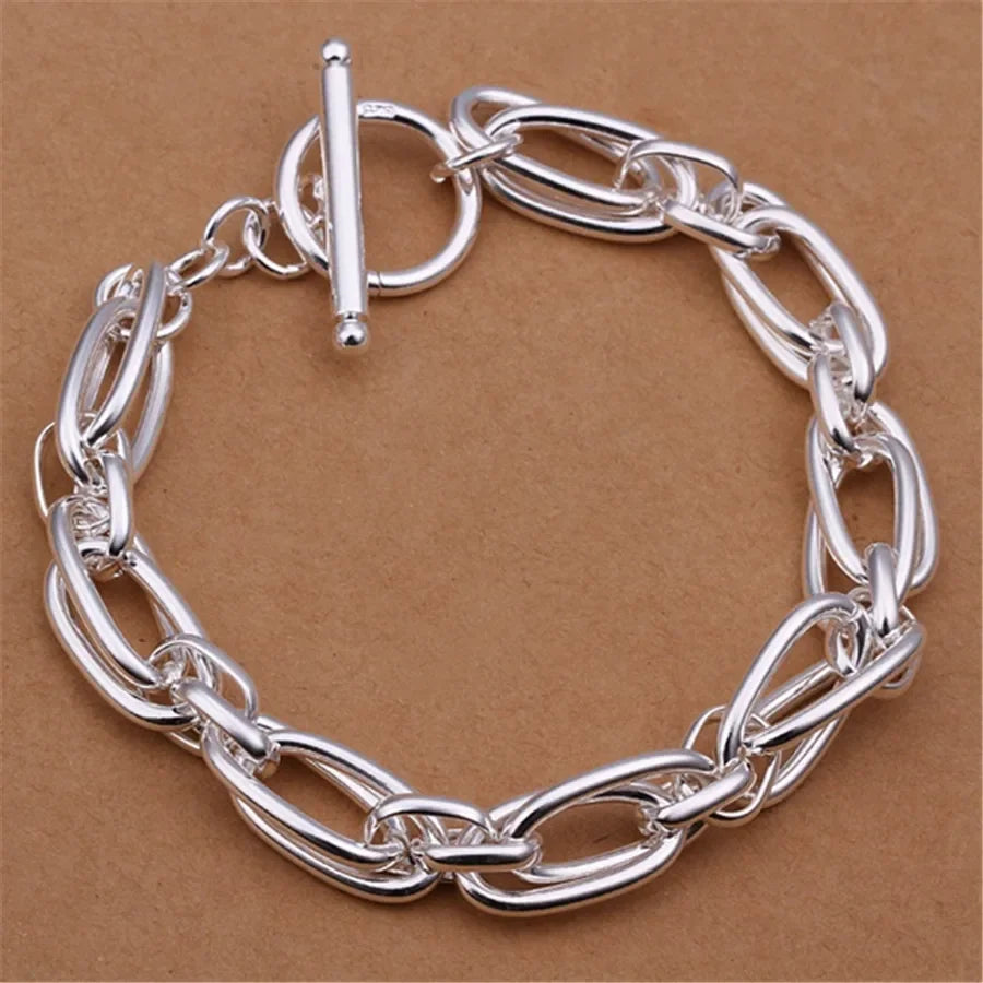 Noble 925 Sterling Silver Square Solid Chain Bracelet For Women Men Charm Party Gift Wedding Fashion Jewelry Free shipping