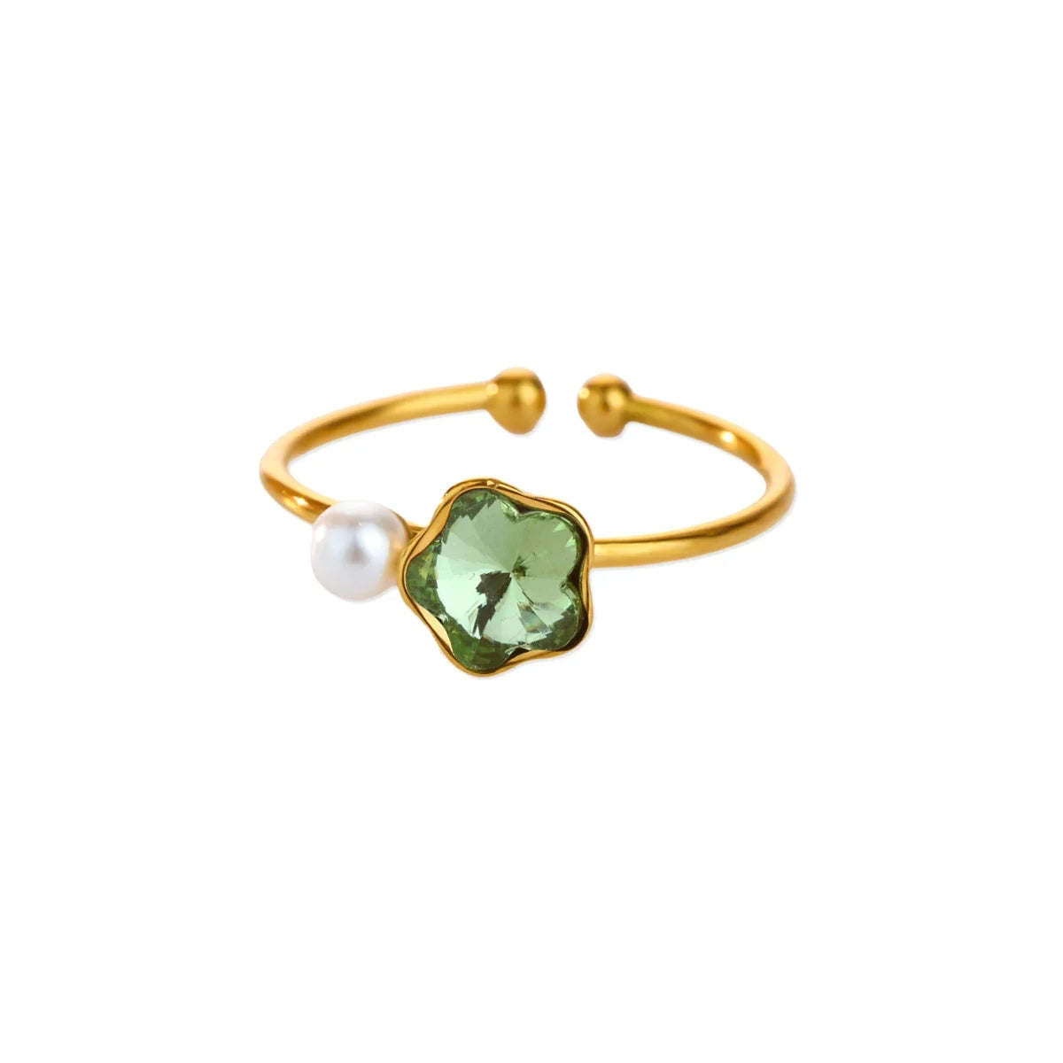 Stainless Steel Four Leaf Clover Rings For Women Gold Color Zircon Opening Couple Ring Aesthetic Wedding Bohemian Jewelry Gift