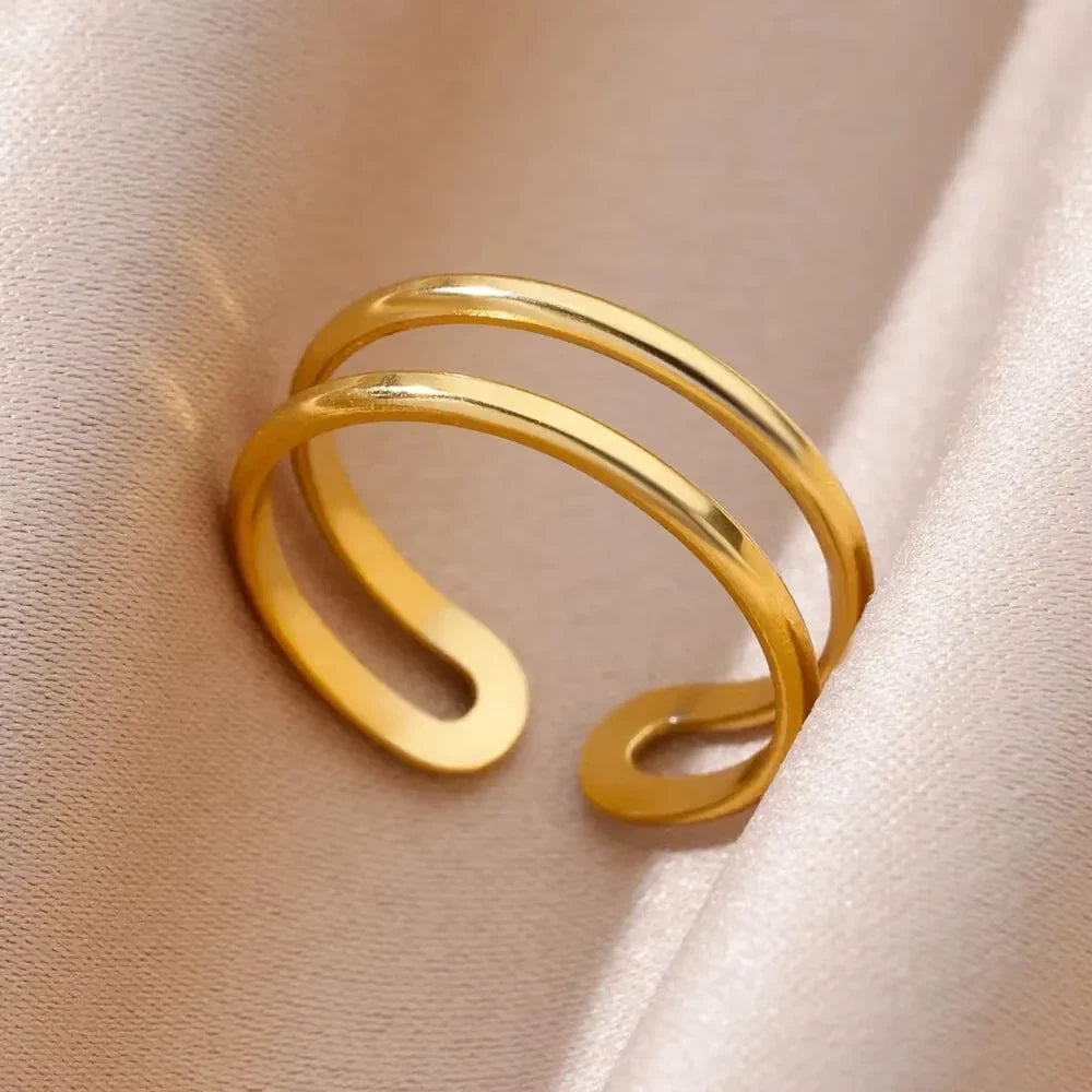 Anti-Stress Rotating Beads Rings for Women Men Gold Color Stainless Steel Double Smooth Beads Finger Ring Party Jewelry Gift