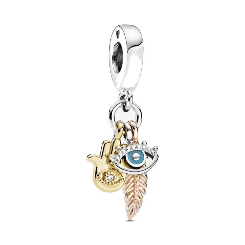 European New 925 Sterling Silver Spring New Pink Flower Ballon Cat Diy Beads Charm Fit European S925 Bracelet Bangles
