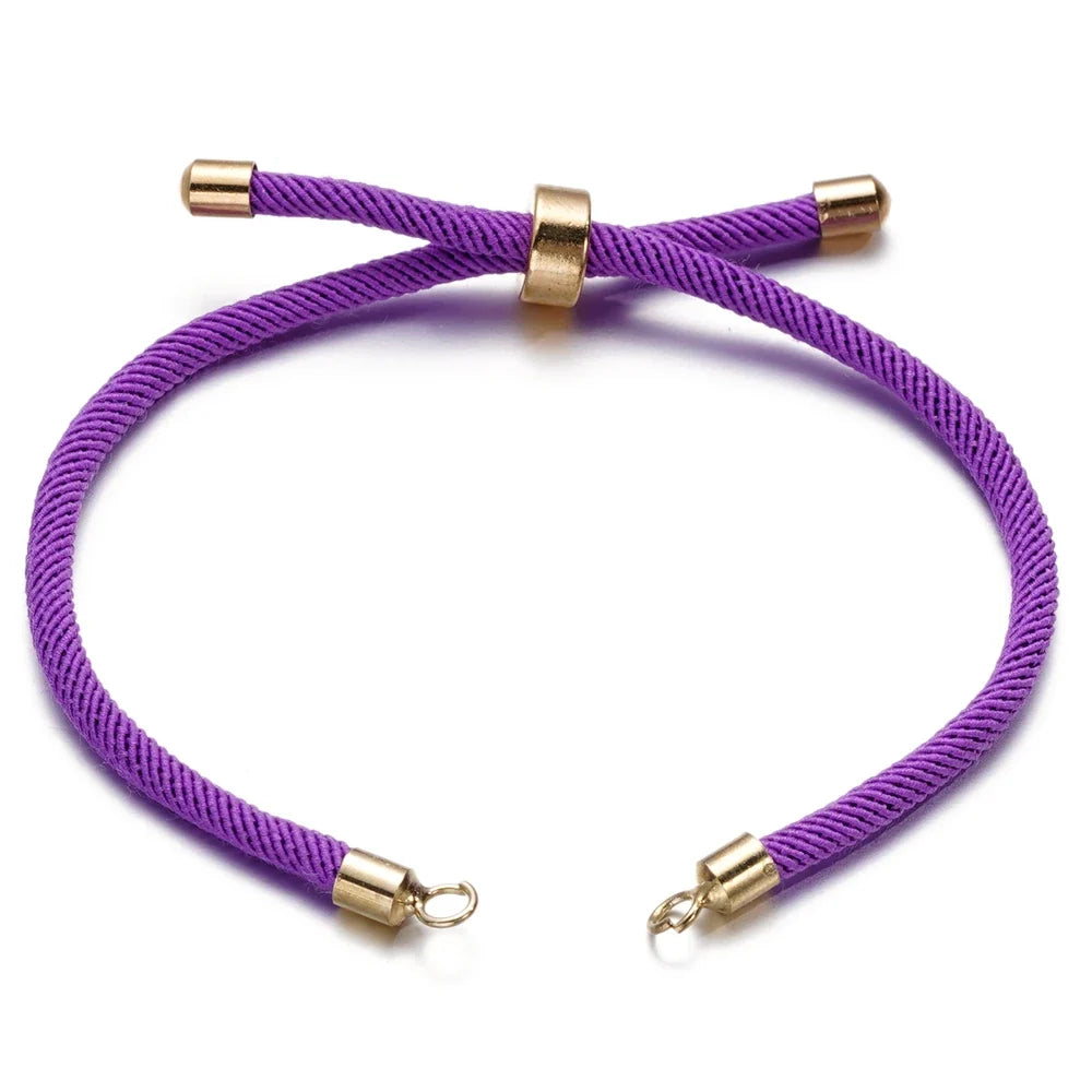 1pc Adjustable Nylon Braided Twisted Cords Slider Friendship Bracelets with Brass Cord End for Jewelry Making DIY Findings