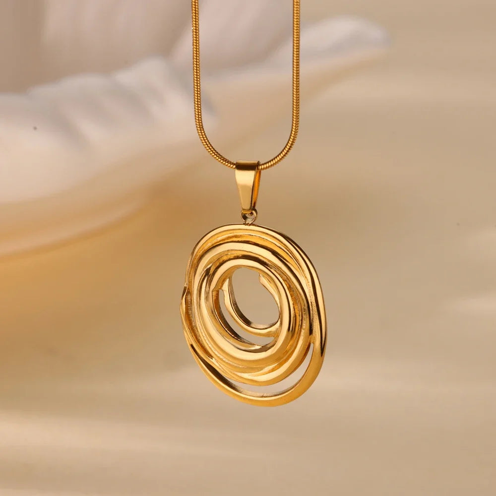 Hollow Geometric Oval Necklaces For Women Stainless Steel Gold Color Oval Pendant Necklace Party Christmas Jewelry Gift Femme