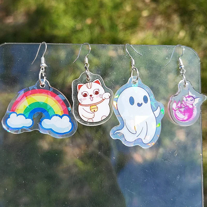 1Pair Custom Earrings Clear Acrylic Accessorie Cartoon Design Customized Anime Charms Personalized Pendientes Earrings For Women