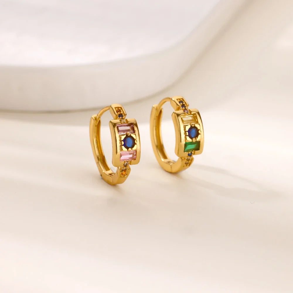 Round Shiny Zirconia Earrings for Women Stainless Steel Gold Color Piercing Earrings 2025 New Fashion Jewelry Mother's Day Gift