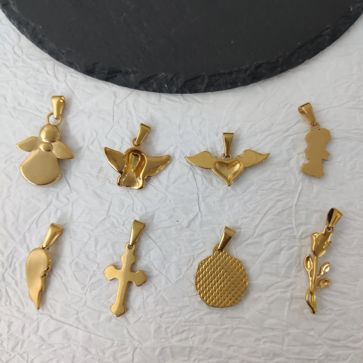 Tarnish Free Pendant Angel Cross Heart Diy Stainless Steel Gold Plated Vintage Charm for Women Necklace Jewelry Making