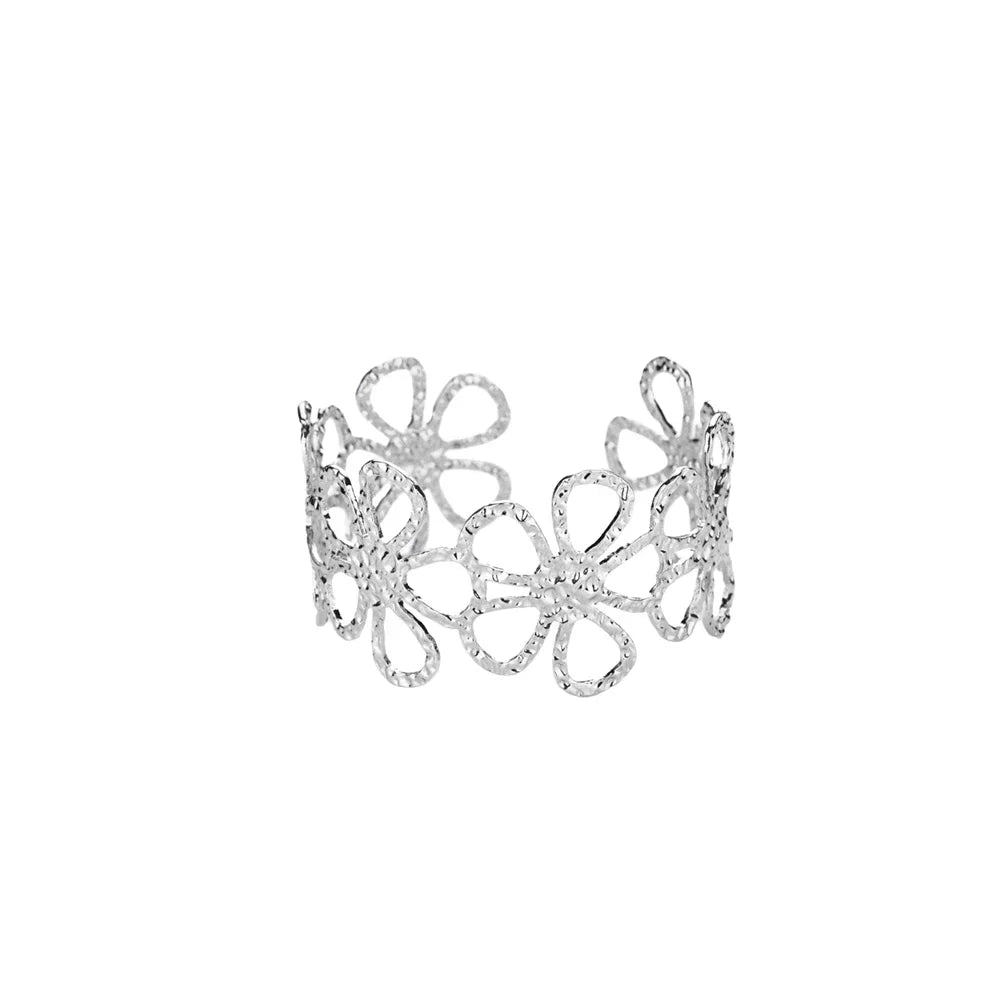 Summer Waterproof Cuff Bangles Bracelet For Women Cute Flower Double Layer Open Stainless Steel Gold Color Star Shell Jewelry