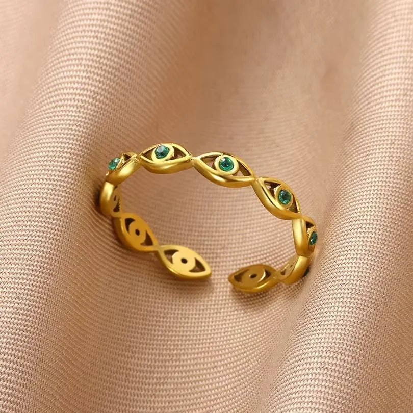 Stainless Steel Flower Open Rings For Women Trend Wedding Heart Jewelry Gold Color Geometric Hollow Ring Daily Accessories Gift
