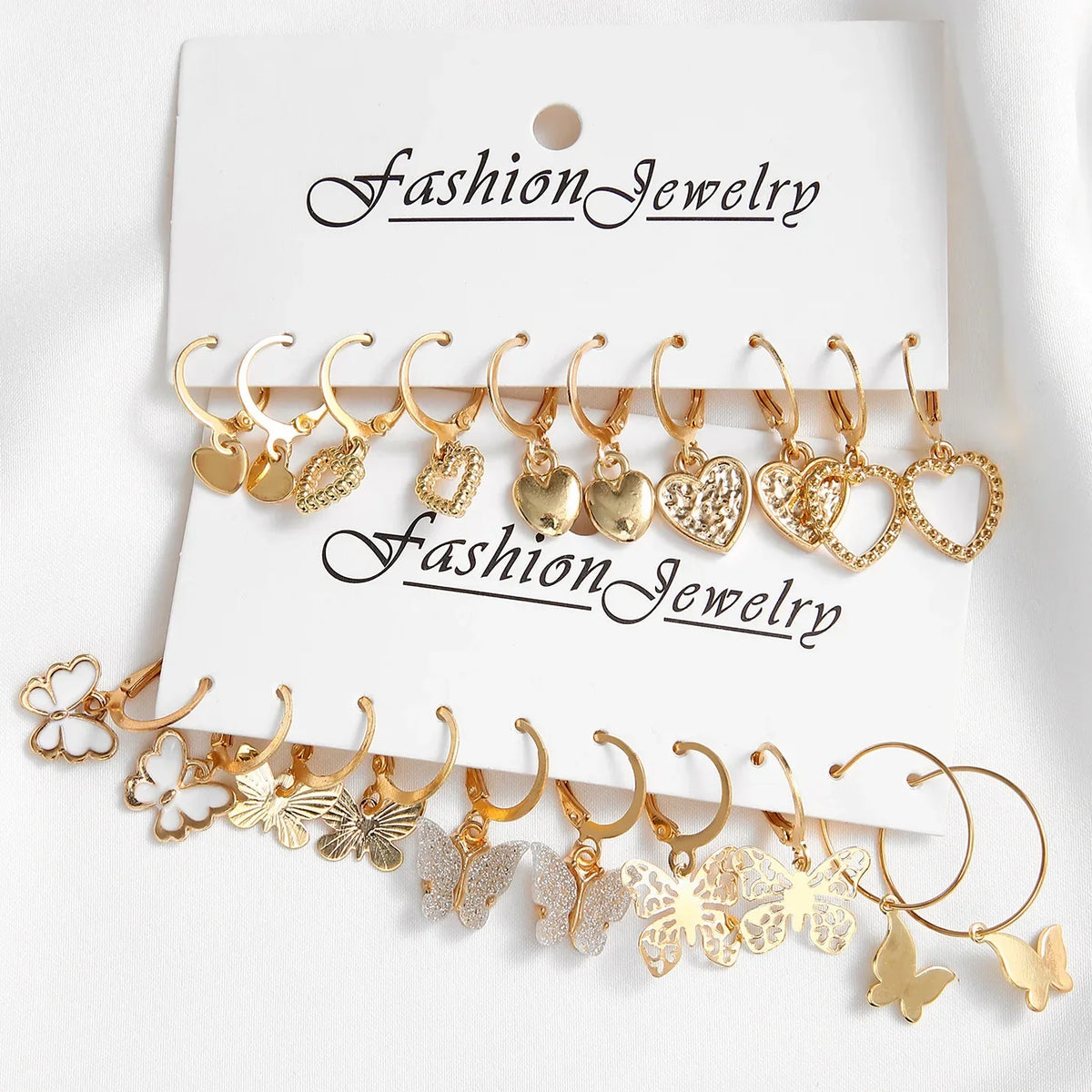 New Gold Color Butterfly Love Hoop Earrings Set New Creative Simple Heart Hollow Dangle Earring for Women Fashion Trendy Jewelry