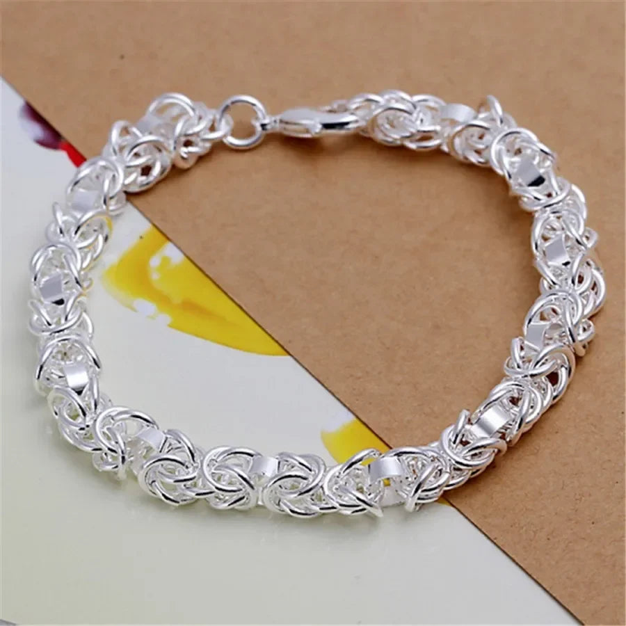 Noble 925 Sterling Silver Square Solid Chain Bracelet For Women Men Charm Party Gift Wedding Fashion Jewelry Free shipping