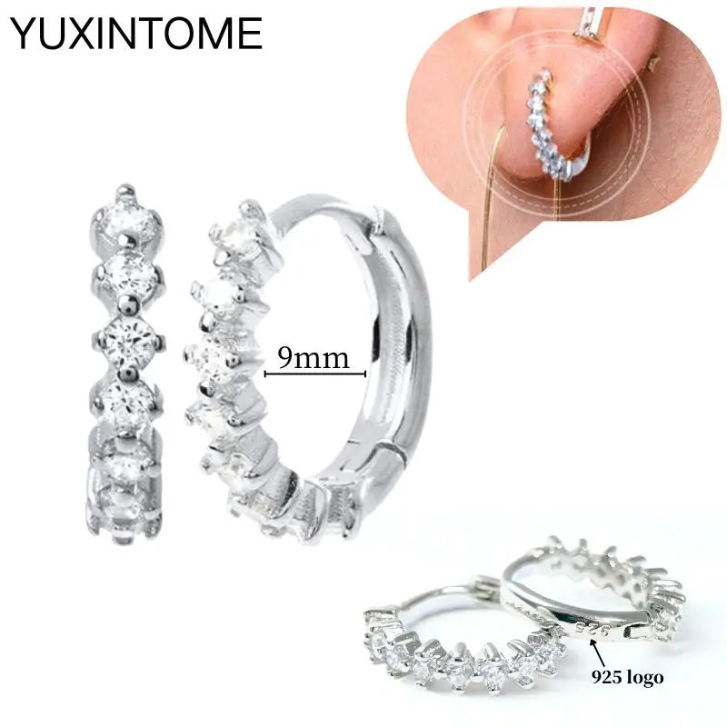 925 Sterling Silver Ear Needle Fashion Hoop Earrings White Crystal Luxury Women's Silver Earrings Wedding Women's Jewelry Gift