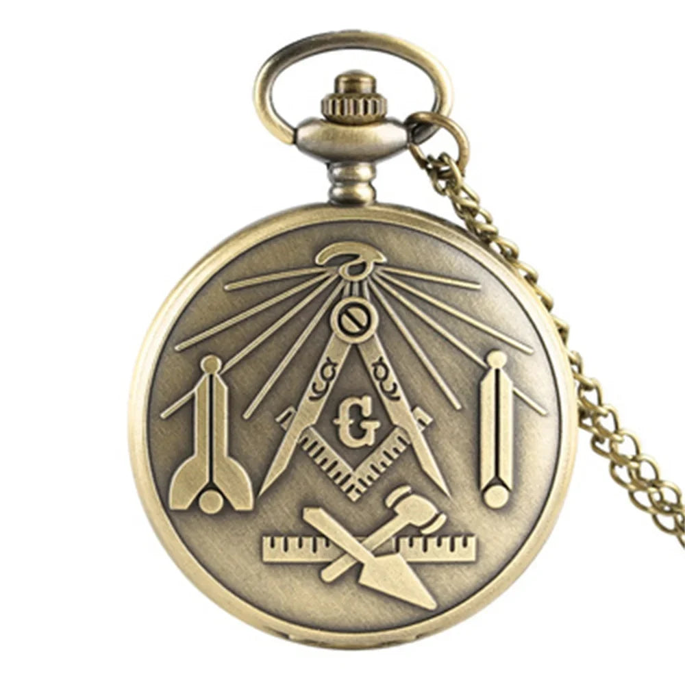 Bronze Masonic Vintage Necklace Pendant Quartz Clamshell Arabic Digital Pocket Watch The Best Gift