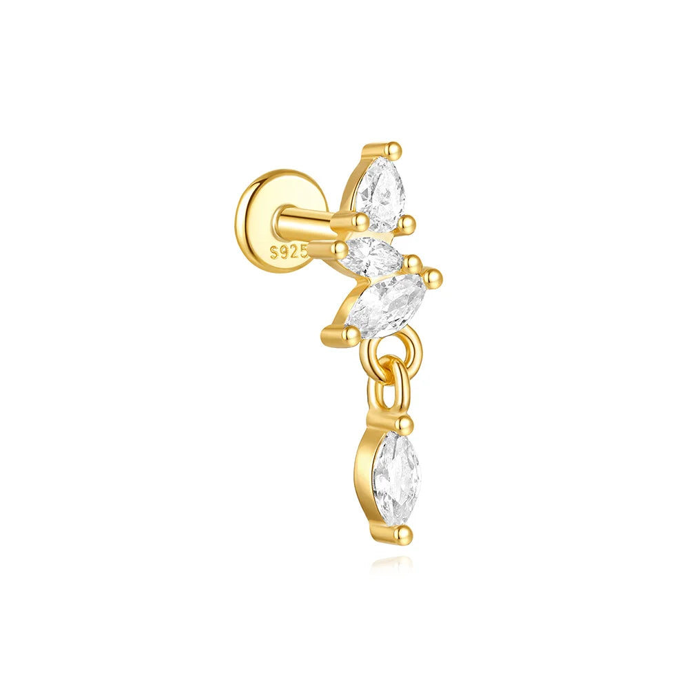 CANNER 1PC Four Pointed Star Moon Tassel Lotus Cartilage Spiral Puncture 925 Sterling Silver Stud Earring For Women Ins Earring
