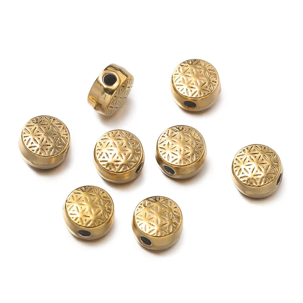 10Pcs/Pack Stainless Steel Various Shape Gold Steel Color Texture Spacer Beads for DIY Bracelet Jewelry Making Accessories