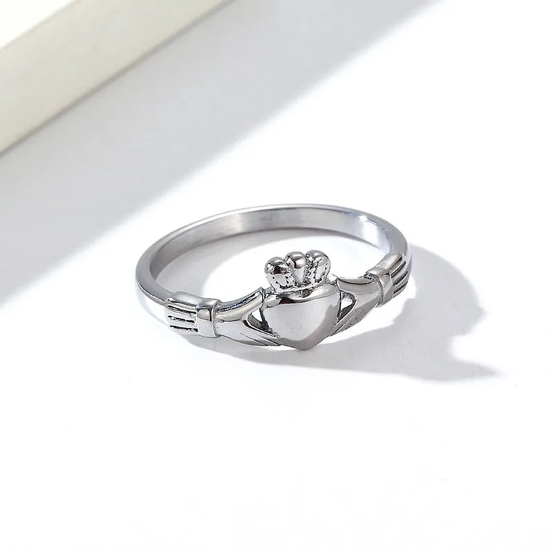 Stainless Steel Irish Claddagh Ring Heart Crown Wedding Promise Band for Women Men Size 4-10