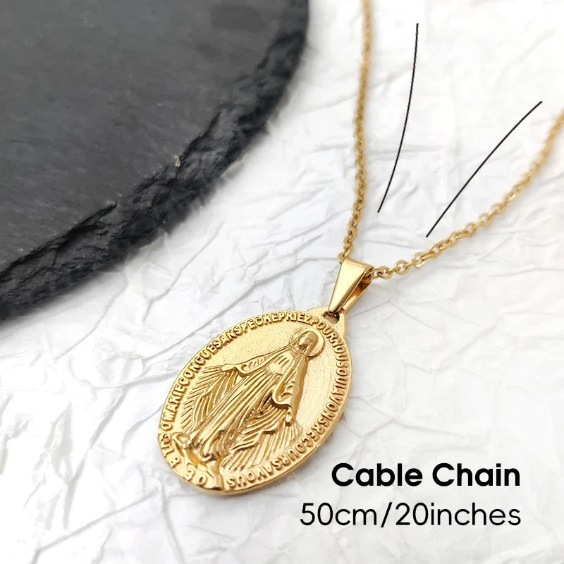 Hot Sale Virgin Mary Pendant Necklace - 18K Gold Plated & 316L Stainless Steel Religious Medallion, Catholic Gifts for Women Men