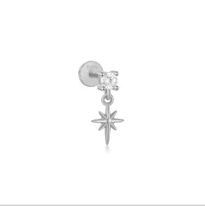 CANNER 1PC Four Pointed Star Moon Tassel Lotus Cartilage Spiral Puncture 925 Sterling Silver Stud Earring For Women Ins Earring