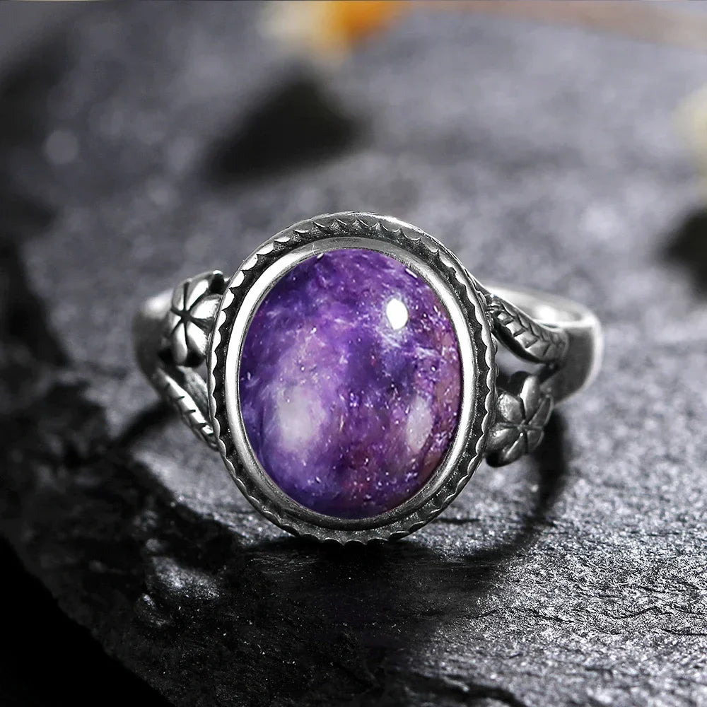 Vinatge Silver Ring Female Jewelry Natural Moonstone Tiger's Eye Personalized Rings for Women Bijoux Wedding Jewelry Gift S925
