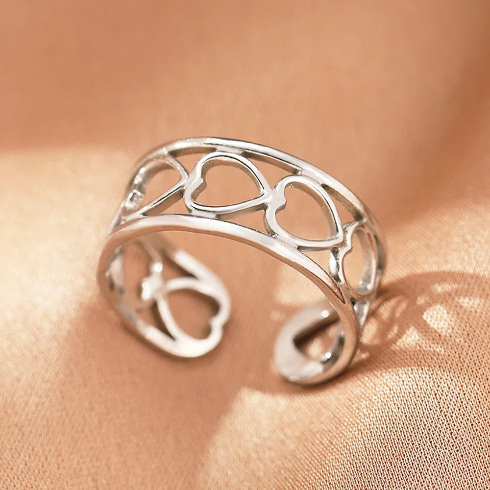 Stainless Steel Rings Vintage Exquisite Hollow Adjustable Open Statement Rings Light Luxury Fashion Rings For Women Jewelry New