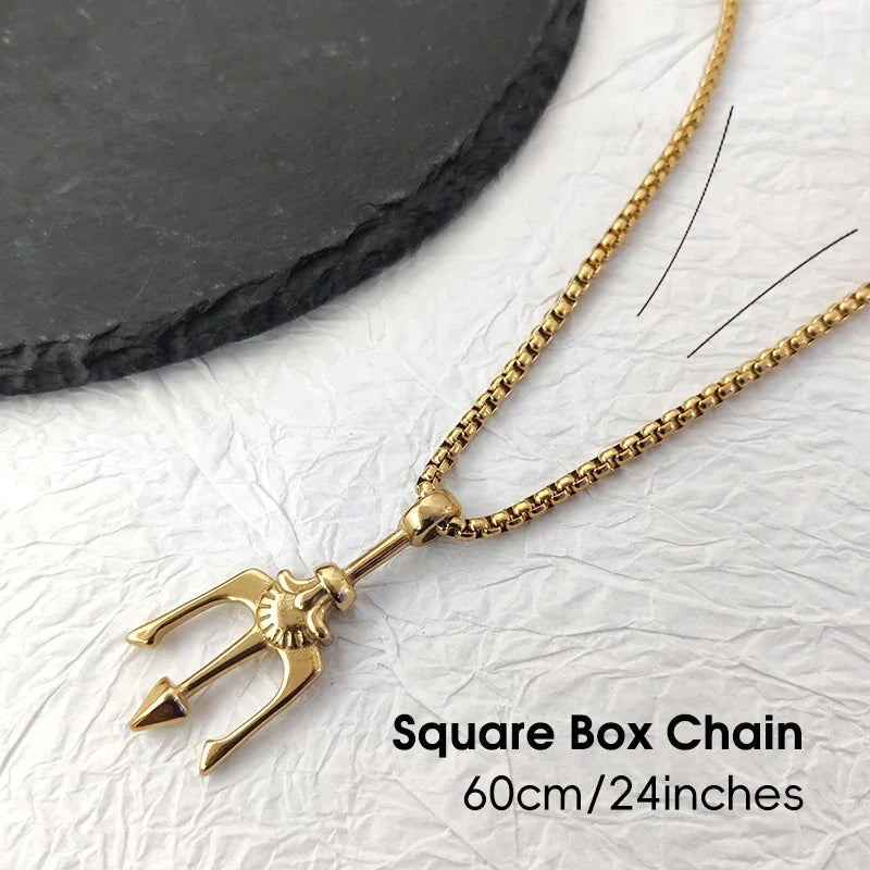 Fashion 18K Gold Plated Greek Mythology Poseidon Trident Pendant Stainless Steel Vintage Roman God Neptune Men's Charm Pendant