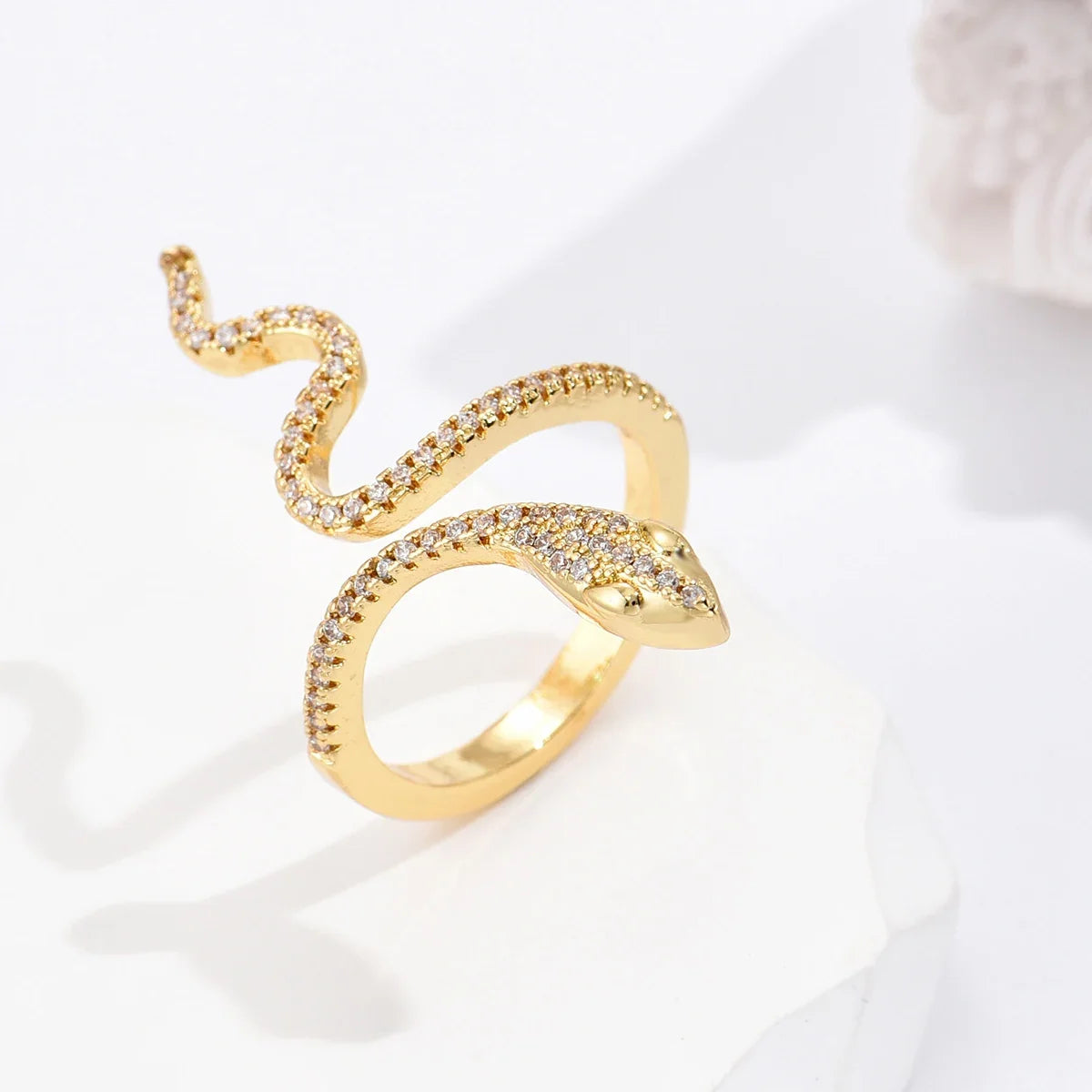 Fashion Gold Color Snake Ring For Women Girl Adjustable Exquisite Shiny Cubic Zirconia Finger Ring Wedding Jewelry Gift
