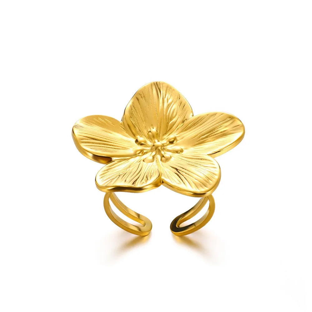 Stainless Steel Exaggerated Big Flower Rings For Women Gold Color Sunflower Finger Ring Female Fashion Aesthetic Jewelry Gift