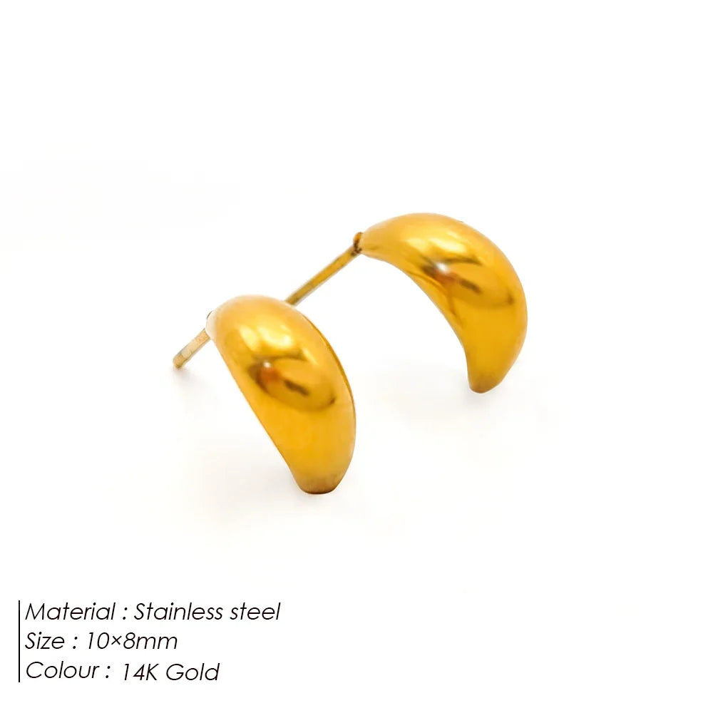 SUNIBI Stainless Steel Stud Earring for Women Gold Color Silver Color Simple Earrings Wives Smooth Thick Hoop Fashion Jewelry
