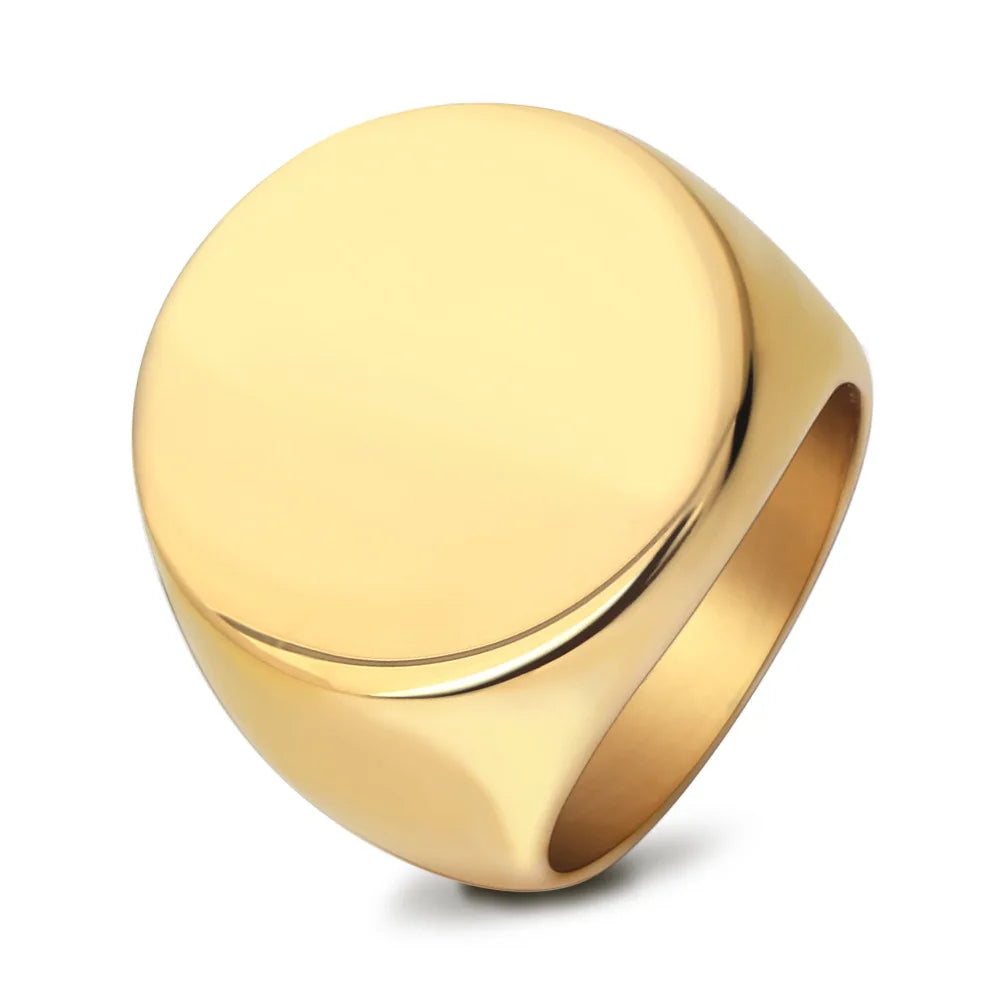 Customized Signet Ring Engrave Name Logo Photo Jewelry Stainless Steel Round Men Women  For Family Wedding Personalized Gifts
