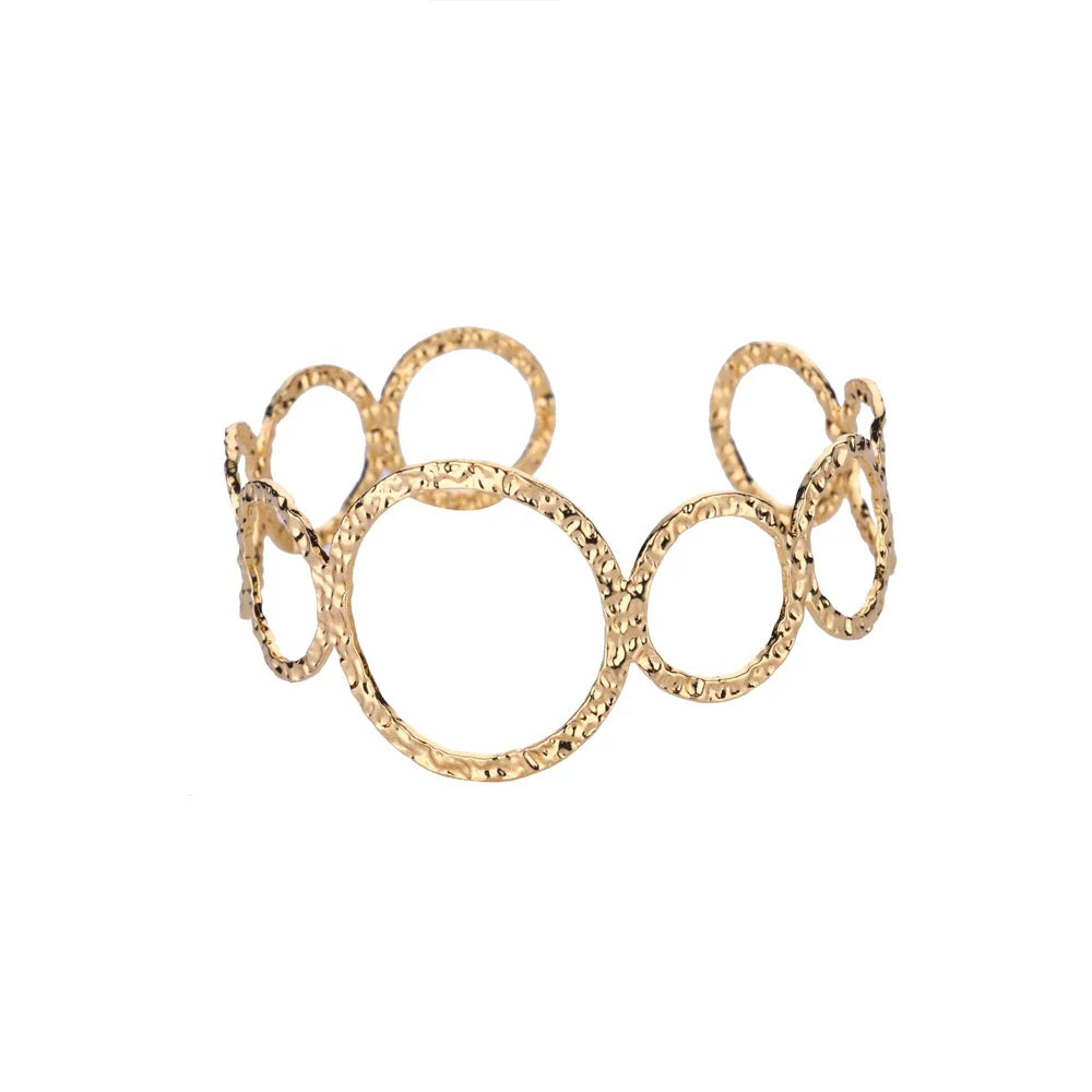 Summer Waterproof Cuff Bangles Bracelet For Women Cute Flower Double Layer Open Stainless Steel Gold Color Star Shell Jewelry
