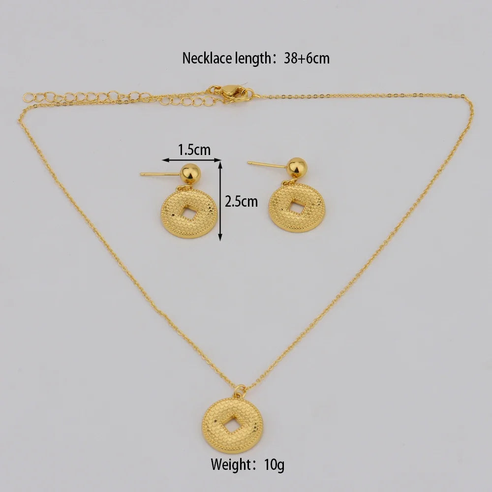Dubai Gold Color Pendant Necklaces jewelry for Women Costume Necklace Earrings Sets Nigerian Wedding Party Gifts