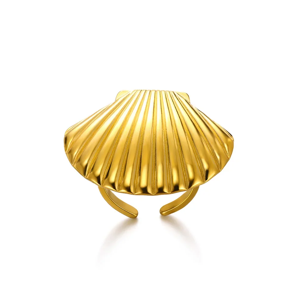 316L Stainless Steel Starfish Shell Rings for Women Gold Color Open Finger Ring Femme Trendy Summer Vacation Ocean Jewelry Gift