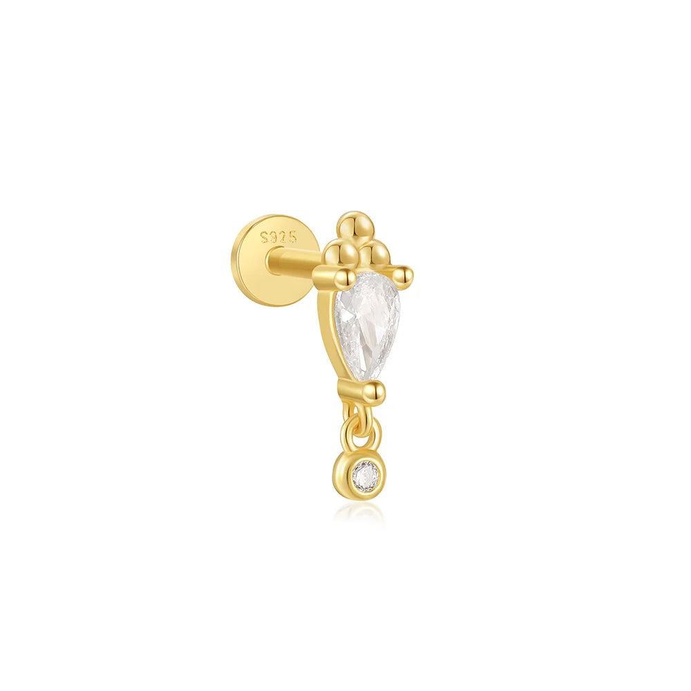 CANNER 1PC Four Pointed Star Moon Tassel Lotus Cartilage Spiral Puncture 925 Sterling Silver Stud Earring For Women Ins Earring